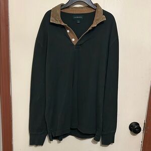 J Crew Dark Green Long Sleeve Polo Shirt